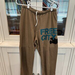 Freecity Tan Track Pants with Blue Logo